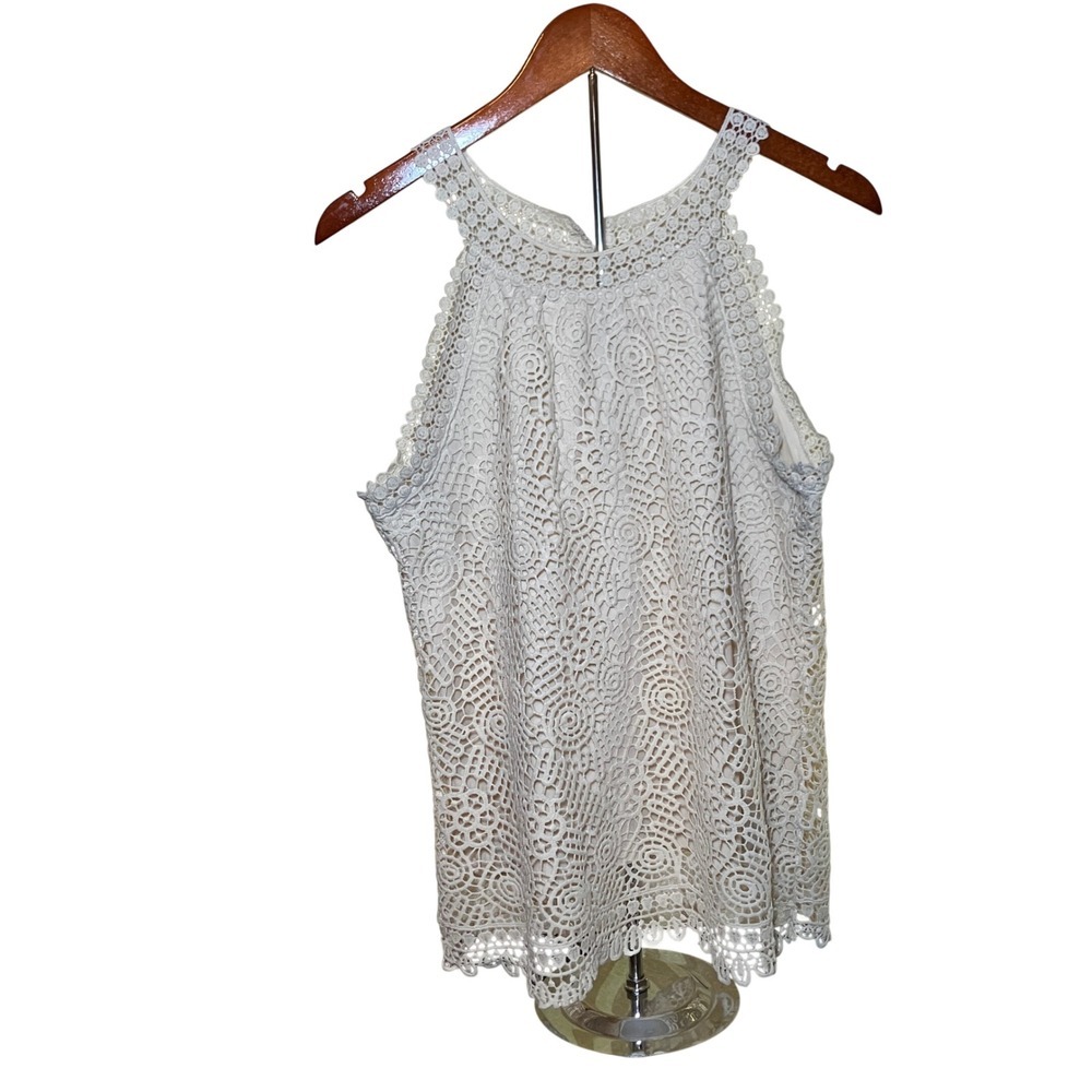 Adiva Crochet Lace Halter Top Women's M Ivory Scalloped Trim Boho Festival